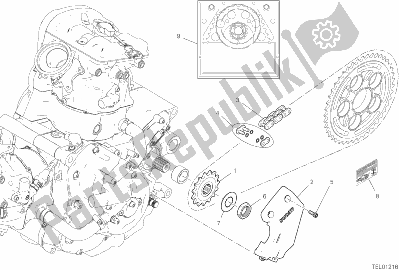 All parts for the Front Sprocket - Chain of the Ducati Hypermotard 950 2019